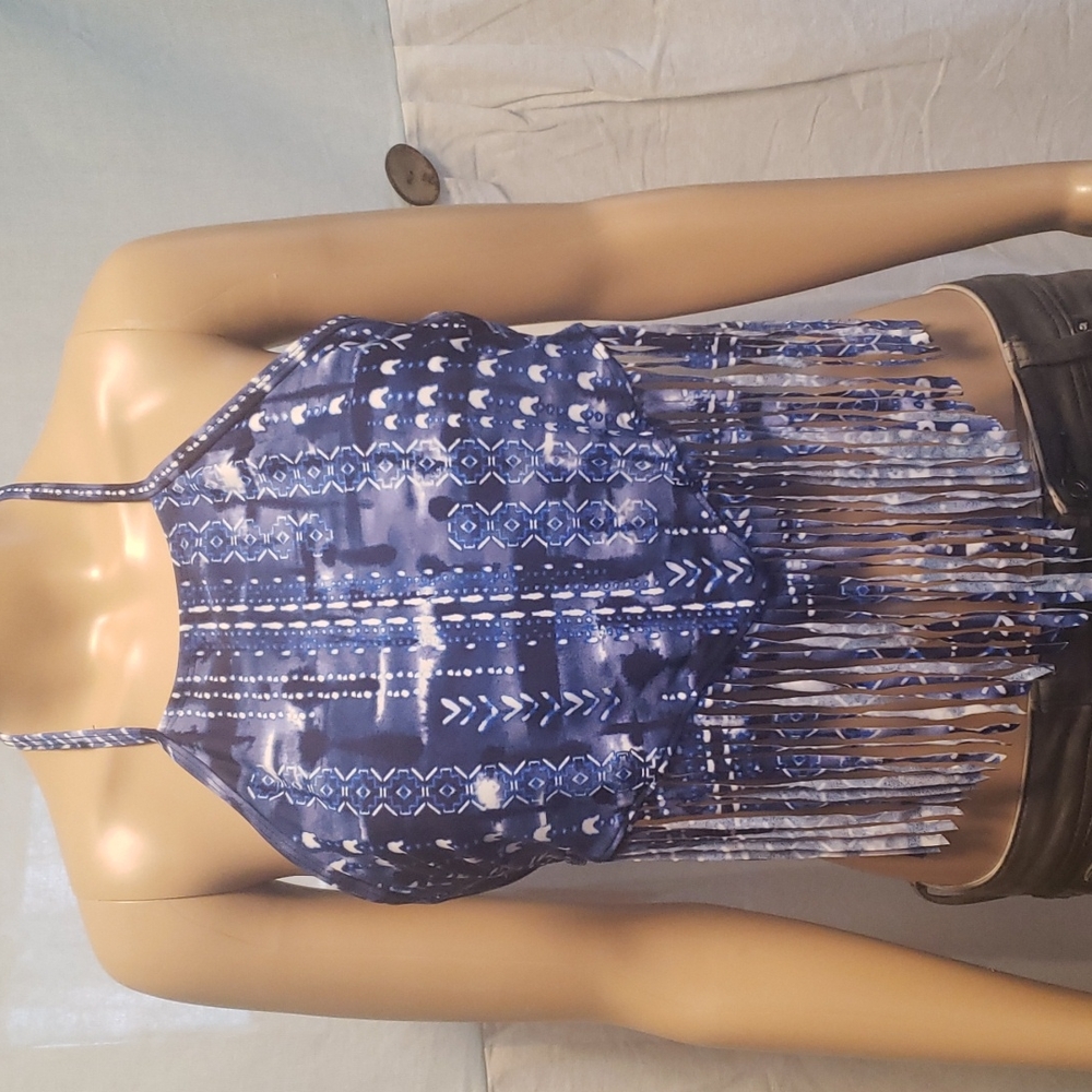 Blue Fringe Swimsuit Top